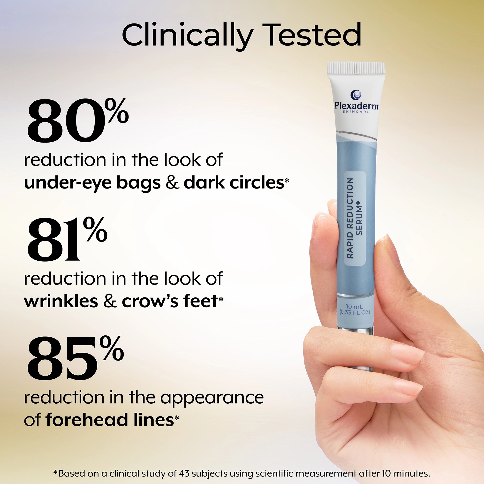 Plexaderm Rapid Reduction Serum — Instantly and visibly diminishes under-eye bags, wrinkles, dark circles, fine lines, and crow's feet; full-size product.